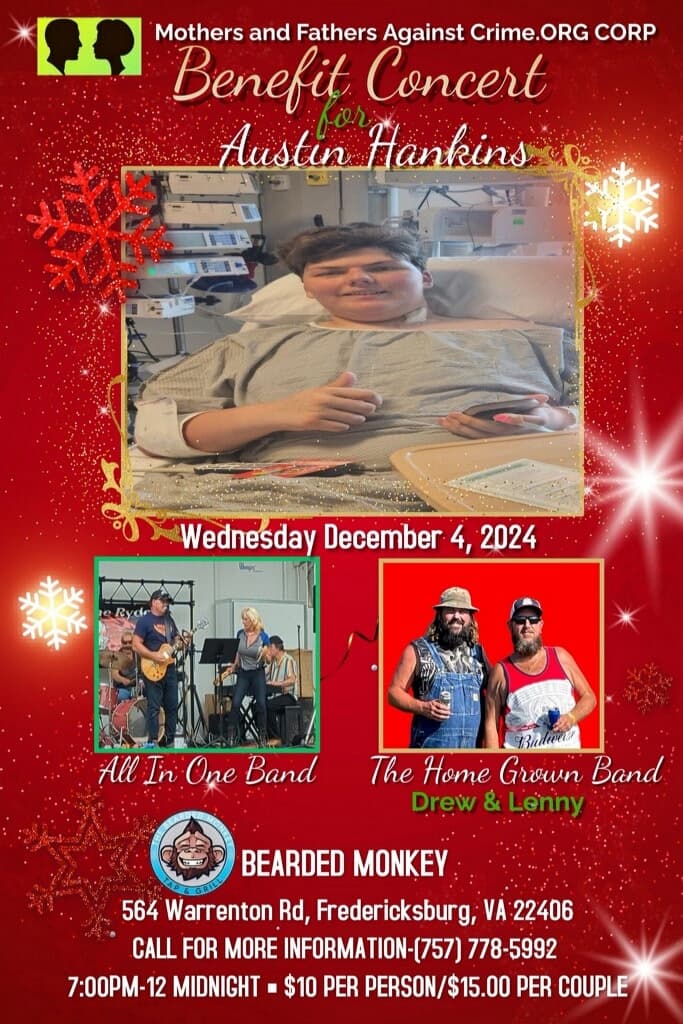 Benefit Concert for Austin Hankins featuring All In One Band and The Home Grown Band, December 4 2024 at Bearded Monkey in Fredericksburg, Virginia